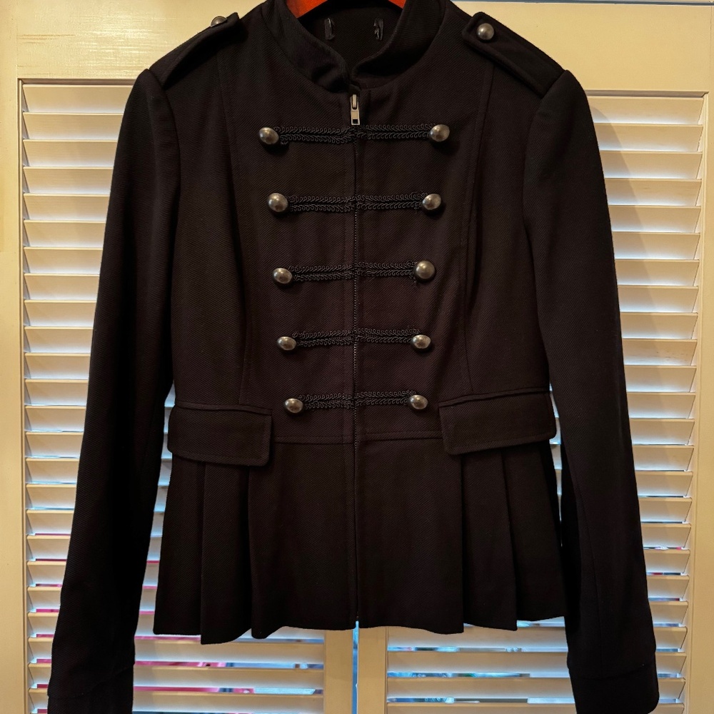 Black Button Front Military Zip Jacket